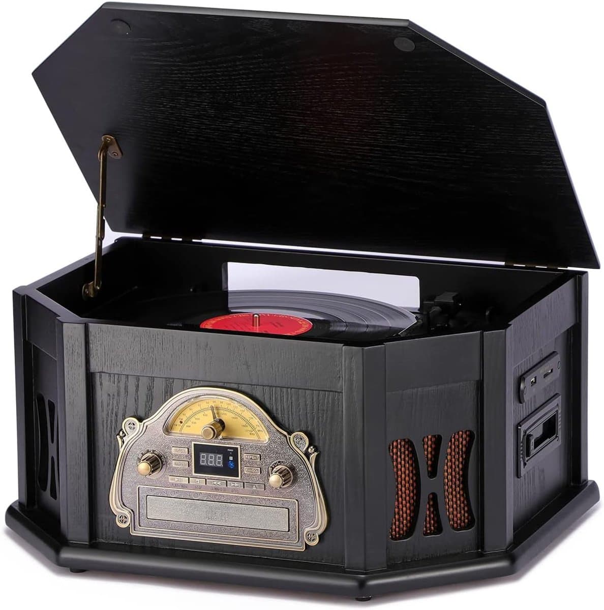 ORCC 10-in-1 Platenspeler Vintage met Bluetooth – Vinyl Platenspeler met USB, CD, SD, AUX, RCA, Ingebouwde Stereo Speakers, Afstandsbediening en 33/45/78 RPM – Houten Retro Record Player — afbeelding 1