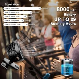 Oplaadbare ventilator - 8000mAh batterij - 5 snelheden - 360° rotatie - LED display - afstandsbediening — thumbnail 4