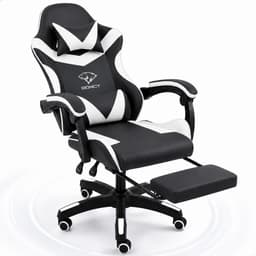 Boncy® Gaming Stoel - Comfortabele Gamestoel met Voetsteun - Game Chair Verstelbaar in Hoogte - 170° Verstelbare Rugleuning - Wit / Zwart — thumbnail 1