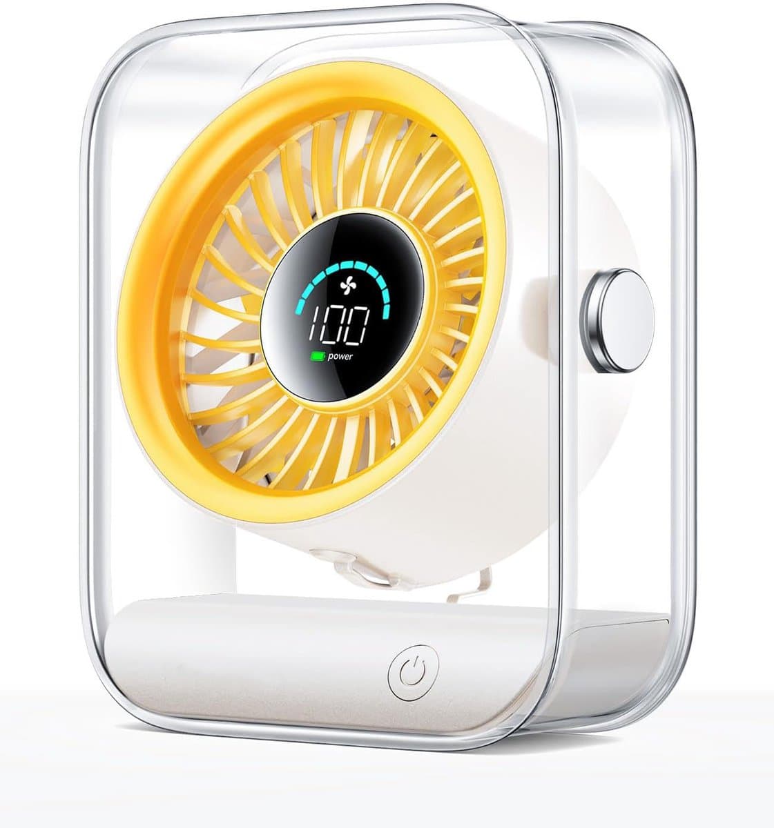 Bureau Ventilator - Usb-Bureauventilator - Stille Tafelventilator - Zuinige Tafelventilator - Met Turbo-Luchtstroom - 100 Snelheden - 90° Draaibaar - Voor Slaapkamer, Thuiskantoor en Op Reis - Ivoorwit + Geel — afbeelding 1