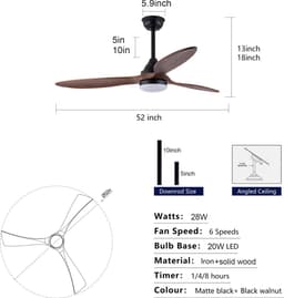 HAUSS SPOLE Ventilator - 132 cm Met Verlichting - Metaal En Hout - Zwart En Donker Walnoot - Dimbaar Met Afstandsbediening — thumbnail 4