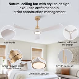 HAUSS SPOLE Ventilator - Plafondventilator Met Verlichting - 132 Cm - ABS - Wit Goud - Met Afstandsbediening, Omkeerbare DC Motor En Geheugenfunctie — thumbnail 5