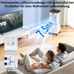 Mobiele Aircooler - 4-in-1 Luchtkoeler - Verdampingskoeler met 10L Watertank - 12 Uur Timer - 4 Modi en 3 Snelheden - Met Wielen en Afstandsbediening - Draagbare Airconditioning voor Woonkamer, Slaapkamer en Kantoor — thumbnail 2