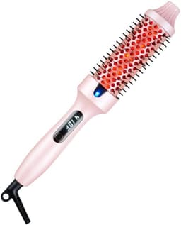 Brush Thermoborstel met infraroodtechnologie, 2-in-1 styler & föhn, 30 seconden snelle opwarming, lcd-temperatuurweergave, ionische krulborstel voor natuurlijke krullen en gladmaken # roze — thumbnail 1