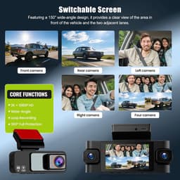 SnelShoppen - 4-kanaals spiegel dashcam met 2K + 1080p resolutie, 3 inch display, G-sensor, loop-opname, infrarood nachtzicht, parkeerhulp, GPS/WLAN-a — thumbnail 4