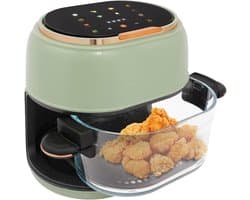 Airfryer met Venster - Heteluchtfriteuse Olievrij - Gezond Koken - 360° Luchtcirculatie - 4 Liter - Groen Zwart