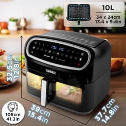 Heteluchtfriteuse - Grote friteuse - Gezond koken - Dubbele kookfunctie - 10 Liter capaciteit - Zwart — thumbnail 4