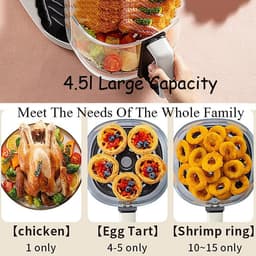 Luchtfriteuse - Airfryer Frituurpan - Snelle Maaltijden - Panoramische Mand - 45 Liter - Zilver — thumbnail 3