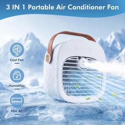 Bureauventilator - Draagbare Mini Aircooler - Oplaadbaar 4000mAh Model - 3 Snelheden Stille Bureauventilator voor Binnen en Reizen - Wit — thumbnail 2