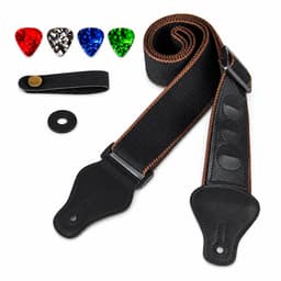 Premium verstelbare Gitaarband - Gitaar Gitaarriem met plectrum houders - zwart — thumbnail 1
