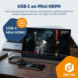 Denver Portable Monitor 18.5 inch - Full HD - Draagbare Monitor - Lederen Hoes - HDMI/USB-C - PMO18501 - Grijs — thumbnail 3