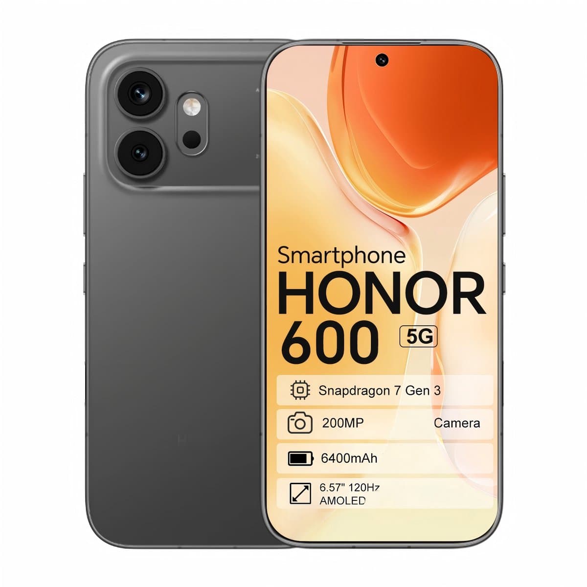 HONOR 600 Zwart – 5G Smartphone – 8GB 256GB – 6400mAh – IP69K – 200MP OIS Camera — afbeelding 1