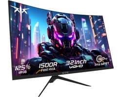 KTC H32S17 32 inch 1500R Curved Gaming Monitor 2560x1440 QHD 180Hz 16:9 ELED 99% sRGB HDR10 1ms MPRT Response Time Low-blue Compatible with FreeSync and G-SYNC USB HDMI2.0 2xDP1.4 Audio Out Flexible Adjustment with Sturdy Tripod VESA Mount Displayer