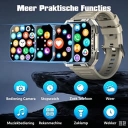 Blackview Outdoor Smartwatch W60 - Square Smart watch Heren- Robuust Smartwatches Dames - Sport Horloge - Zaklamp | Kompas | Gezondheidsmonitor | Bluetooth Bellen Hartslagmeter | Saturatiemeter - Geschikt voor Android en iOS - Khaki — thumbnail 5