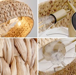 COVREO Plafondlamp met ventilator 50 x 50 x 20 cm koperkleur rattan - app en afstandsbediening - 6 standen — thumbnail 4