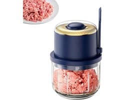 Mini hakmolen - Keukenmachine compact - Snel ingrediënten snijden - Draadloos en draagbaar - 350 ml - Blauw