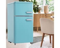Koelkast met vriezer - Koelvriescombinatie - Kleine keuken - Dubbele deur - 72 liter - Blauw