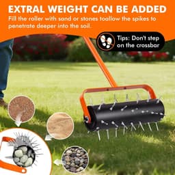 SnelShoppen - Handgrasmaaier met 42 scherpe nagels, 5 cm diep, grasmaaier voor tuin, gazon, patio, 180 x 38 cm, ideaal voor luchtigen bodem, lange lev — thumbnail 4
