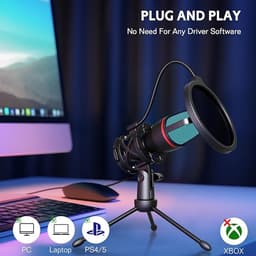 Professionele USB-condensatormicrofoon voor pc – inclusief statief en plopkap – Plug & Play – compatibel met pc, laptop, PS4/5 – ideaal voor streaming, podcasts en YouTube — thumbnail 2