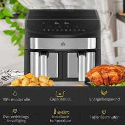 Airfryer - Airfryen - Dubbele Airfryer - 8 liter - Met timer - Instelbare temperatuur - 2400W - 10 programma's - Match Cook - Energiebesparing - 38 x 36x31 cm - Zwart — thumbnail 3