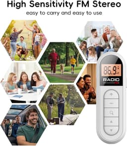 Mini Zakradio - FM 76-108MHz - USB-C Oplaadbaar - Wit - LCD Display - Draagbare Pocket Radio met Hoofdtelefoonaansluiting - Ultra Lichtgewicht - Clip-on — thumbnail 4
