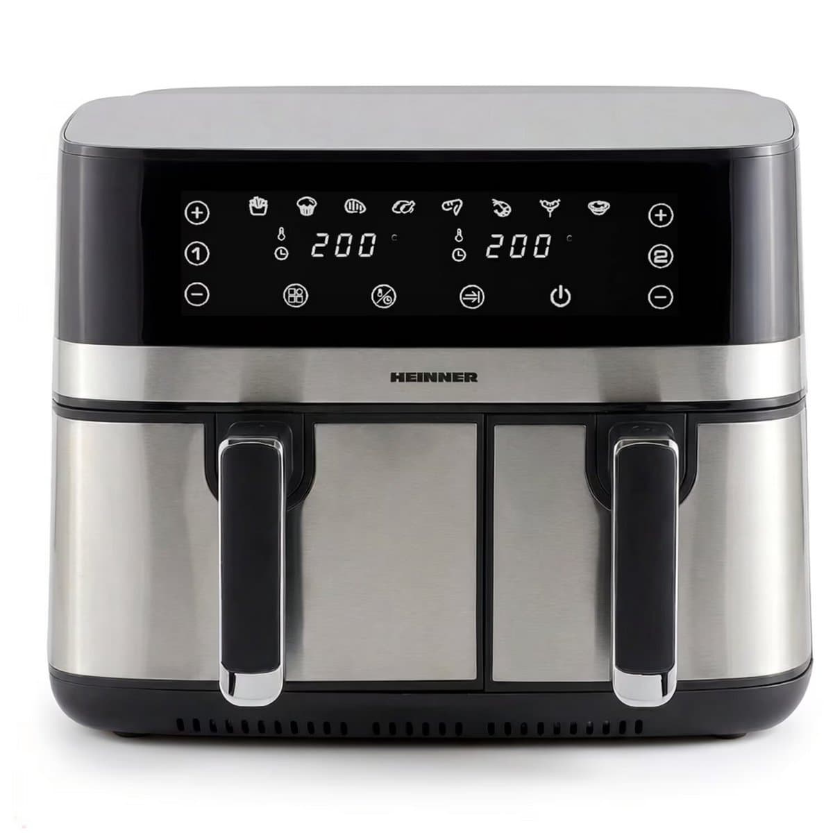Heinner Dubbele Heteluchtfriteuse – 1700W – 8,6L Totale Capaciteit – 5,3L + 3,3L Manden – Digitaal Display – Touchbediening – 8 Programma’s – SYNC & MATCH – Grijs/Zilver — afbeelding 1