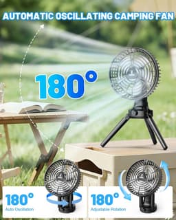 Campingventilator – Oplaadbare Ventilator met 7500mAh Batterij – Traploze Snelheidsregeling – LED-Verlichting – 180° Oscillatie – USB-C – Powerbankfunctie – Draagbare Ventilator voor Camping, Thuis en Kantoor — thumbnail 5