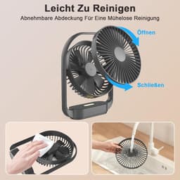 Tafelventilator 4000mAh – Draadloos en Stil – 4 Snelheden – Nachtlamp – USB-C – Tot 20 Uur – Zwart — thumbnail 3