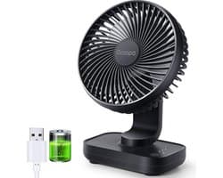 Tafelventilator 4000mAh – Draadloos en Stil – 4 Snelheden – Oplaadbaar – Kantelbaar – Zwart