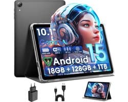 SnelShoppen - 10 Inch Android 15 Tablet met 18GB RAM, 128GB ROM, 1TB Uitbreidbaar, Octa-Core, Dual Camera, 6000mAh, 2.4G+5G WiFi, GPS, Widevine L1, Vo