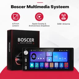 Boscer 1 Din Autoradio met Ingebouwde DAB+ - Draadloos Apple CarPlay & Android Auto - 6.9 Inch Scherm - Bluetooth, FM/AM Radio (RDS) - USB & USB-C - ISO Universeel - Achteruitrijcamera & Microfoon — thumbnail 2