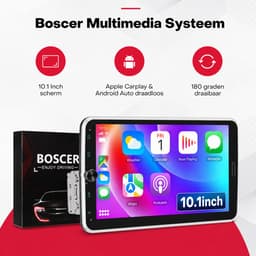 Boscer 1 Din Autoradio met 10.1 Inch Scherm - Draadloos Apple CarPlay & Android Auto - Draaibaar & Afneembaar - Bluetooth & FM/AM Radio (RDS) - Incl. Achteruitrijcamera & Microfoon — thumbnail 2