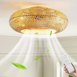 Retro plafondventilator met bamboe design en verlichting — thumbnail 1