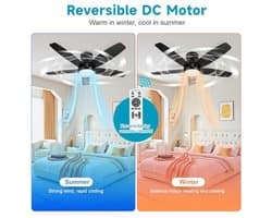 ModernStore 106 cm Plafondventilator met Verlichting, DC-motor, Stil, Afstandsbediening, 6 Snelheden, Omkeerbaar, Dimbaar, Timer, Slaapkamer, Woonkamer, Zwart — afbeelding 1