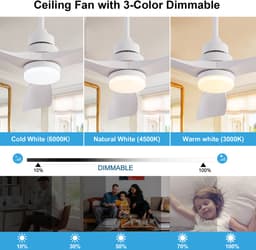 HAUSS SPOLE Ventilator – 106,68 Cm – Met Verlichting En Afstandsbediening – ABS – Wit – 3 Bladen Met Stille Omkeerbare DC Motor — thumbnail 2