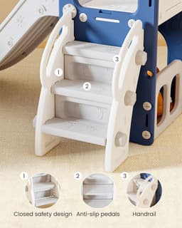 5-in-1 glijbaan voor kinderen, 5-in-1 glijbaan voor binnen en buiten, speelplaats voor kinderen met basketbalmand, opbergruimte en telescoop, speelplaats voor kinderen vanaf 1 jaar, blauw — thumbnail 2