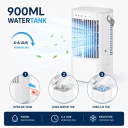 Mini Airco met Water - Luchtkoeler 3-in-1 - Mobiele Airco Zonder Afvoerslang -Tafelventilator - USB-C Aircooler - Ventilator & Draagbare Airco - Mobiele Airco - 900ML Watertank — thumbnail 5