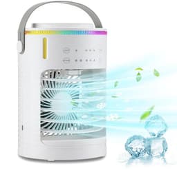 Ventilatoren - Mini Aircooler met Water - Mobiele Airco - LED Licht - Tafelventilator - Drie ventilatorsnelheden, drie timerinstellingen en twee nevelstanden- Bureau Ventilator — thumbnail 1