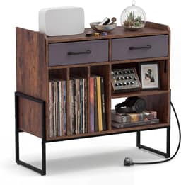 SNJY® Platenspeler Meubel - Platenspeler Kast - LP Houder - Platenhouder - 35,5D x 76B x 68,5H cm - Bruin — thumbnail 1