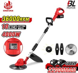 Grasmaaier - Grastrimmer - Incl 2 Accu´s & Oplader - Onkruid - Maaier - Kantelmaaier - Rood — thumbnail 1