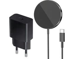 Draadloze oplader geschikt voor MagSafe - snellader - draadloos opladen - met usb C adapter 30w - magnetisch - qi2 - 1m - zwart