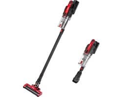 Draadloze Stofzuiger - Incl. 6 Mondstukjes - Zonder Zak - Op Batterij - Rood/Zwart - Kruimeldief - Op Accu - Steelstofzuiger