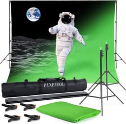 Pixetool - Green Screen Doek 300 x 300cm met achtergrondsysteem 260 x 300 cm - Achtergronddoek - Fotostudio - Green Screen Studio - Inclusief 4 klemmen — thumbnail 1