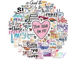 Ainy Positive Mindset Stickers 52 stuks voor bullet journal, fotoalbum, wenskaarten, laptop, telefoon, waterfles, ook geschikt als muursticker, geschenksticker, skateboard Stickers, graffiti stickers, stickervellen voor kinderen en volwassenen