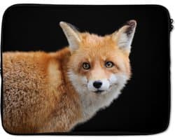 Laptophoes - Laptop - Dieren - Vos - Zwart - Oranje - Close-up - Laptop sleeve - 15 6 Inch