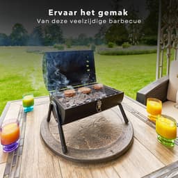 Houtskoolbarbecue - BBQ - Cilinderbarbecue - Tafel BBQ - Barbecue Cilindervorm - Tafelmodel - Mat Zwart - 2-zijdig Gebruik - 2 Rekken/Platen - 17 cm Grillhoogte - Metaal - Afsluitbaar Deksel - Compact - 41 x 26 x h36 cm - Ook voor Camping — thumbnail 4