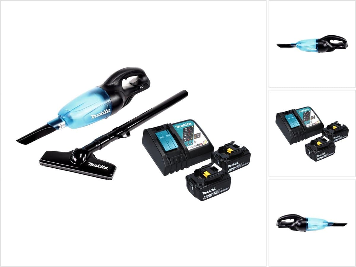 Makita DCL 180 RT B accu stofzuiger 18 V zwart + 2x oplaadbare accu 5.0 Ah + lader — afbeelding 1
