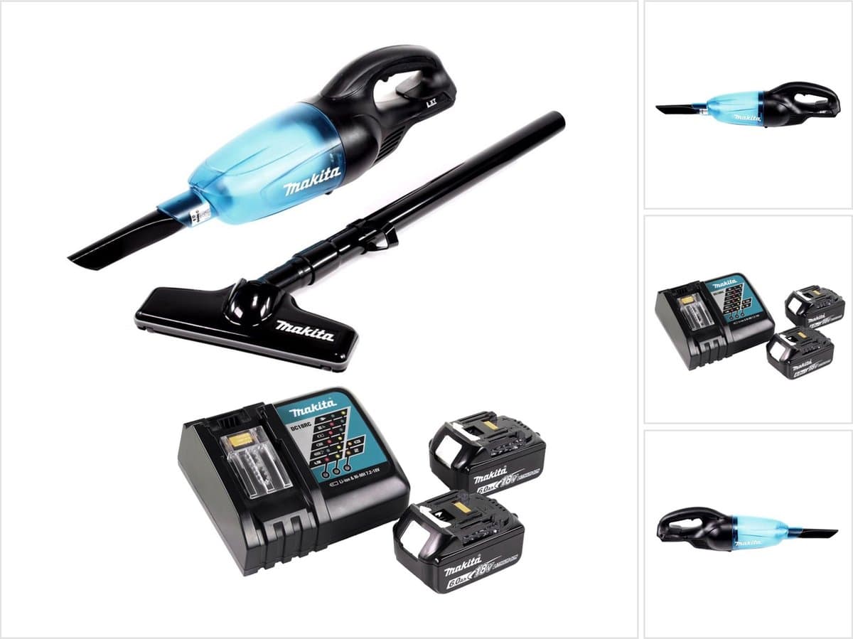 Makita DCL 180 RG B accu stofzuiger 18 V zwart + 2x accu 6.0 Ah + lader — afbeelding 1