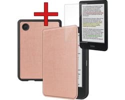 Hoes Geschikt voor Kobo Clara Colour - Met Screenprotector - Luxe E-reader Bescherm Case - Hoesje Book Cover - Rosé Goud