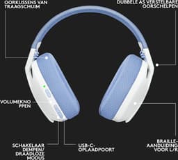 G435 LIGHTSPEED en Bluetooth draadloze gaming headset - Lichtgewicht, over-ear, ingebouwde microfoons, 18 uur batterij, compatibel met Dolby Atmos, PC, PS4, PS5, mobiel - Wit — thumbnail 5